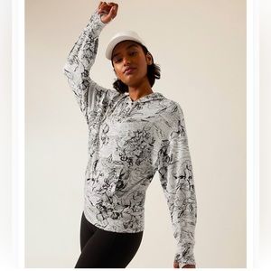 Athleta Balance Hoodie Sweatshirt Size Large Eden Floral Gray VGUC